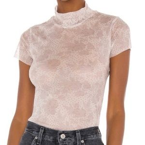 Free People Floral Mesh Mock Neck Short Sleeve Top, XL